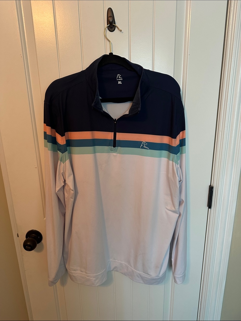 Rhoback Men's Navy, Light Blue & Peach Quarter-Zip Pullover